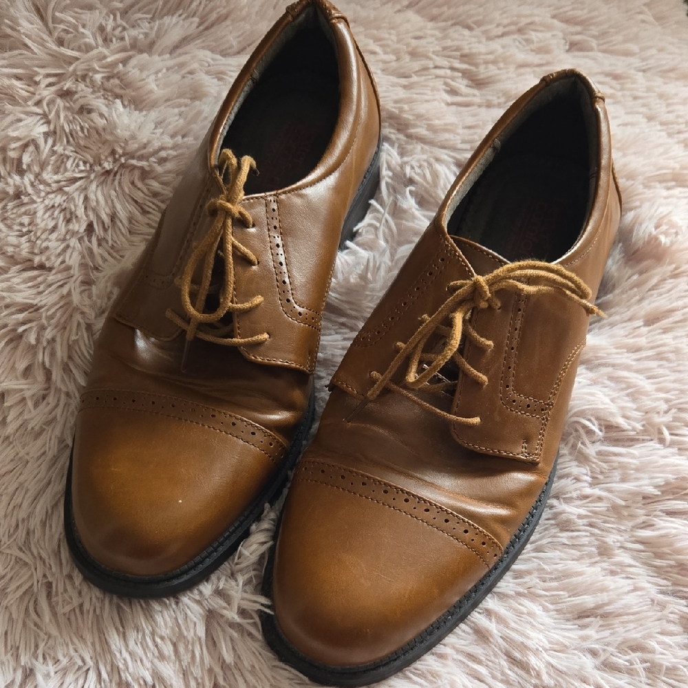 Dexter Comfort Men 9 1/2 Tan Leather Brown Shoes Black sole